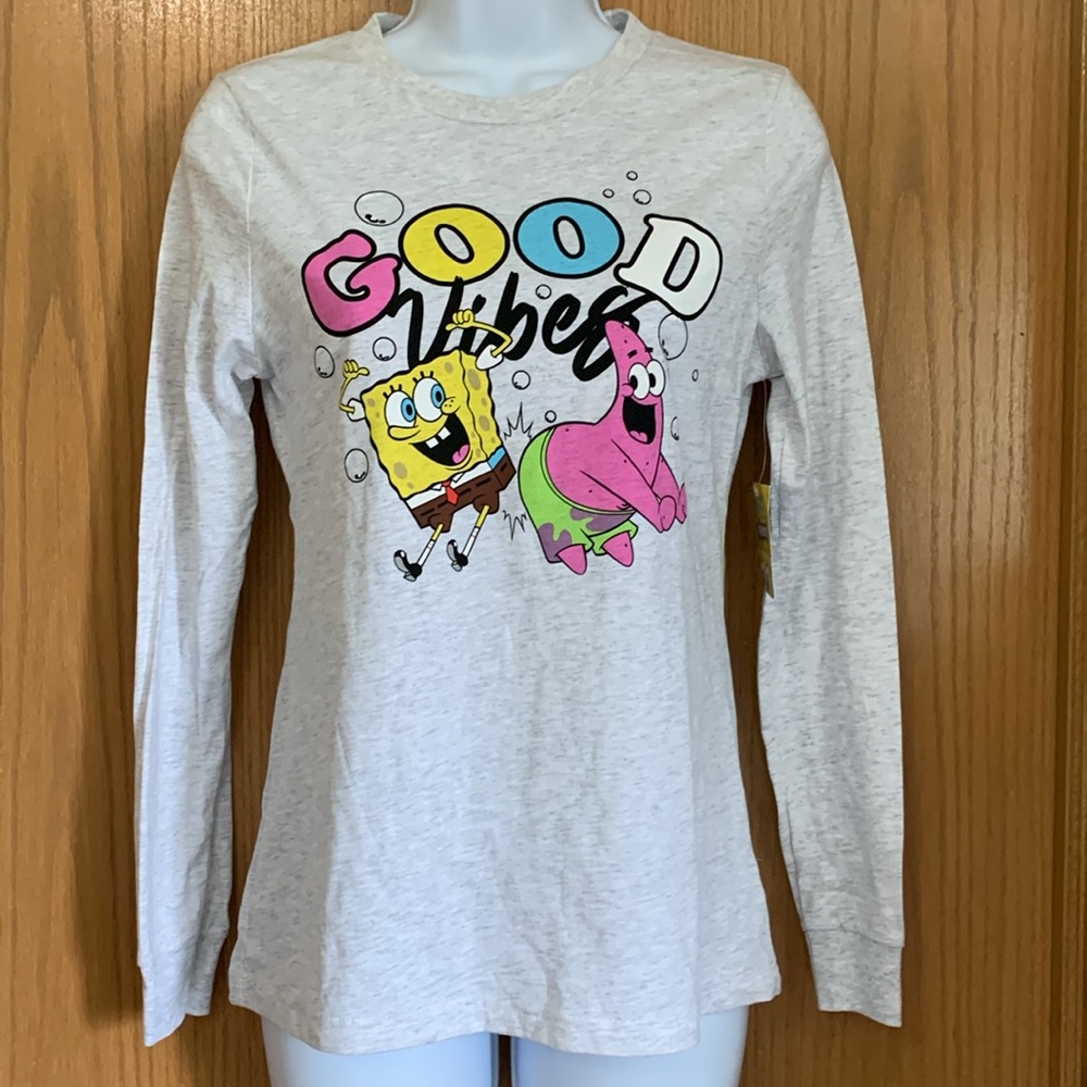 Sponge Bon square pants XS GOOD VIBES long sleeve graphic tee